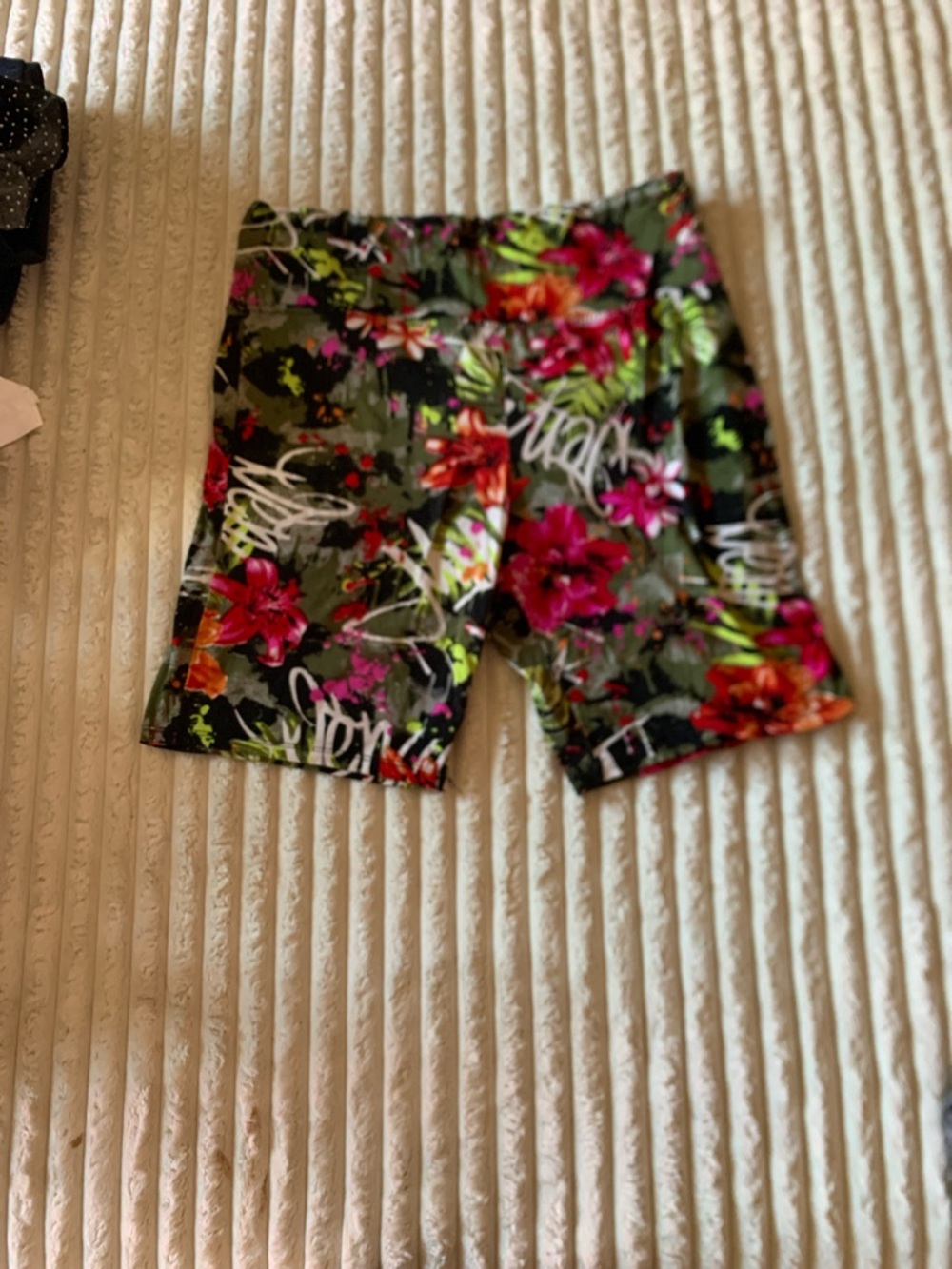 Women's Floral Bike Shorts in Black and Pink - Lightweight Stretch